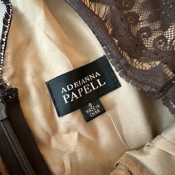 Adrianna Papell Brown Embroidered Floral Overlay Top Shimmer Tiered Dress NWT 6 - Picture 10 of 15